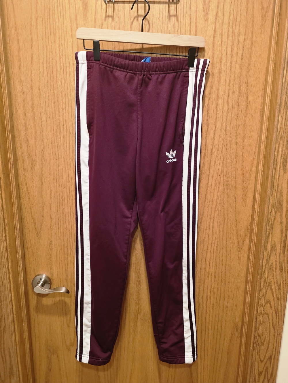 adidas Men's Burgundy Break Away Joggers with White Stripes